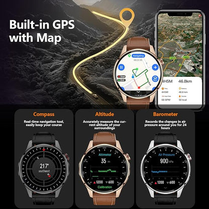 Smart Watch for Men Built-in GPS with Map(Answer/Make Call/Text), 1.46" AI Smartwatch for Android Phones/iPhone, 100+ Sport Mode Fitness Tracker with Health/Sleep Monitor, Compass/Barometer(2 Straps)