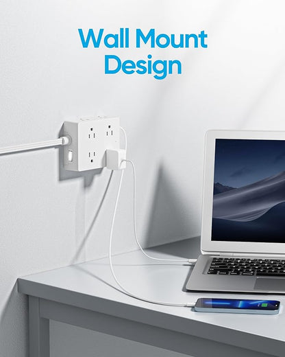 Surge Protector Power Strip, Olcorife 20ft Long Extension Cord with 8 Outlets 4 USB Ports(1 USB C), Flat Wall Plug Outlet Extender, College Dorm Room Essentials, White