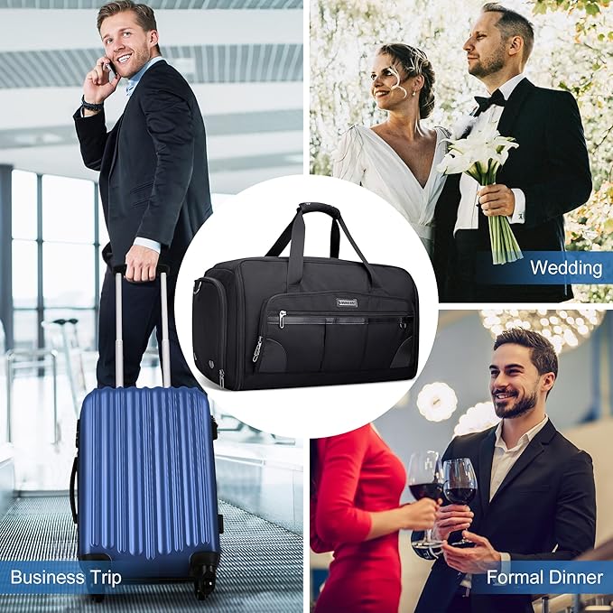 WITZMAN Garment Duffle Bags for Travel Mens Large Convertible Carry On Suit Garment Bag for Men Hanging Clothes with Shoe Compartment（B725 Black）
