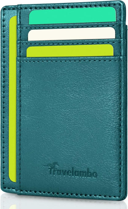 Travelambo Slim Wallet Front Pocket Minimalist Leather RFID Blocking Medium Size