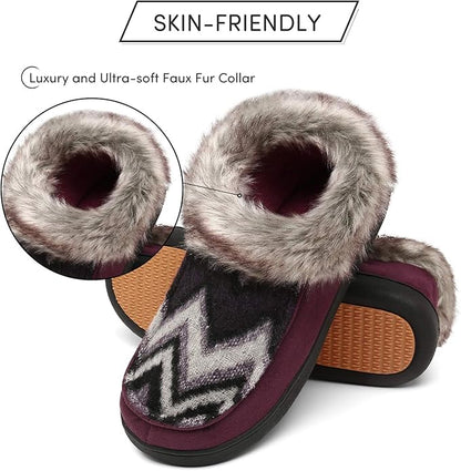 Mishansha Women's House Shoes Memory Foam Suede Moccasin Slippers Winter Warm Fleece Lined Home Shoes with Anti-Skid Rubber Sole