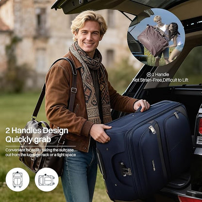 32'' Large Softside Suitcase,Expandable 15% Luggage,with Double Spinner Wheels and LOCK,Lightweight Travel Suitcase for Men/Women（Navy-Grey,32in）