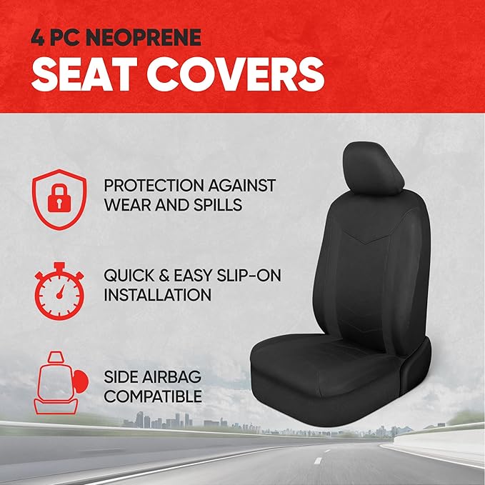 Motor Trend SpillGuard 2 Black Seat Covers for Cars & Seat Covers for Trucks - Neoprene Lining Waterproof Car Seat Covers Front Seats Only - SUV Seat Covers Protector - Forros para Asientos de Carro