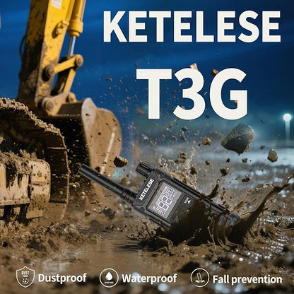 KETELESE T3G IP67 Waterproof Walkie Talkies Rechargeable, Heavy Duty 2 Way Radios with Earpiece and Mic, Dock, USB, NOAA Weather Alert, Group PTT (4 Pack), Black/Grey