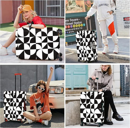 ANNA QUEEN Geometric Minimalist Luggage Cover, Suitcase Protector with Modern Abstract Pattern, Stretchable, Washable Travel Cover for 24-26 Inch Luggage