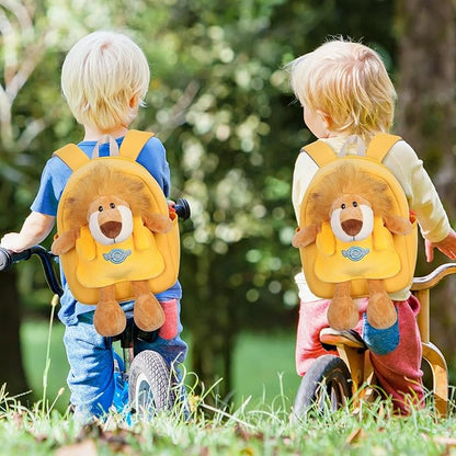 Large Lion Toddler Backpacks with Soft Dolls & Leash, Preschool Backpack with Stuffed Animals for School Travel, 5 6 7 8 9 Year Old