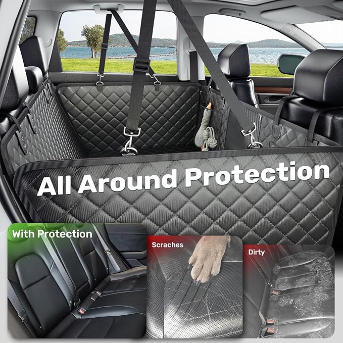 Zanch Heavy-Duty Dog Car Seat Cover, Flat Solid Back Seat Extender for Multi Large Dogs, Hard-Base Supports 450 lb, Waterproof Scrachproof Hammock Protector, Standard for Cars, SUV, Trucks, Black