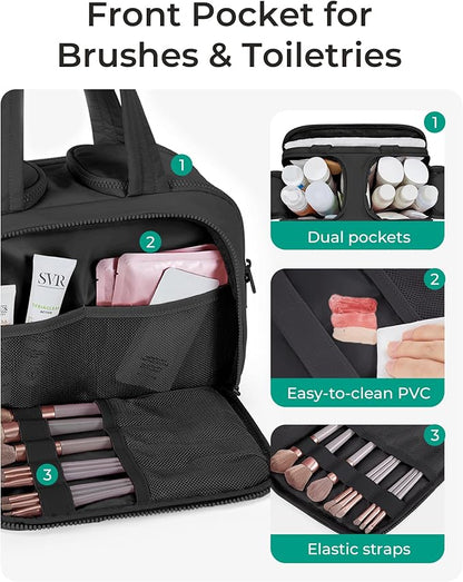 BAGSMART Travel Toiletry Bag, Puffy Toiletry Bag for Women, Wide-open toiletry bags for traveling, Large Travel Cosmetic Makeup Bag Organizer for Accessories,Toiletrie (g-Bright Red)