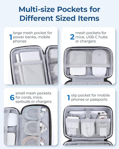 BAGSMART Electronics Organizer Travel Case, Cable Charger Cord Tech Organizer Pouch for Phone Charger Accessories, Beige