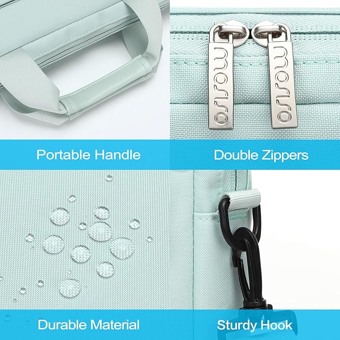 MOSISO Laptop Shoulder Bag 13.3 inch, 13-14 inch Computer Bag Compatible with MacBook Air/Pro 13 / Pro 14, HP Dell ASUS Lenovo with 2 Raised&1 Flapover&1 Horizontal Pocket&Handle&Belt, Mint Green