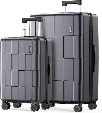 SHOWKOO Luggage Sets 2 Piece 20/28 Inch Hardside Expandable Lightweight PC Suitcase Sets with Double Spinner Wheels TSA Lock, Sliver Gray