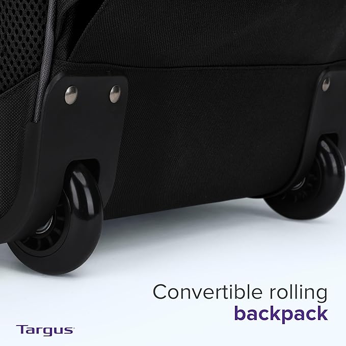 Targus 16 Inch Compact Rolling Backpack, Black - Wheeled Travel Bag with Removable Protective Laptop Sleeve, Fits Laptops Up to 16” and MacBook Pros up to 17” (TSB750US)