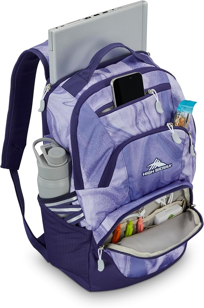 High Sierra Swoop SG Backpack, Travel or Work Laptop Bookbag with Drop Protection Pocket, and Tablet Sleeve, One Size, Purple Marble Swirl