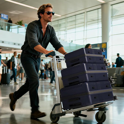 Karl home 24" Check-in Luggage, PP Hardside Checked Medium Suitcase with Wheels, Waterproof Durable Rolling Luggage with Built-in Lock for Travel Business, Blue