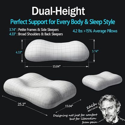 Cervical Neck Pillow for Neck Pain Relief- Memory Foam Pillow for Side and Back Sleepers, BASF Support with Ergonomic Pillow