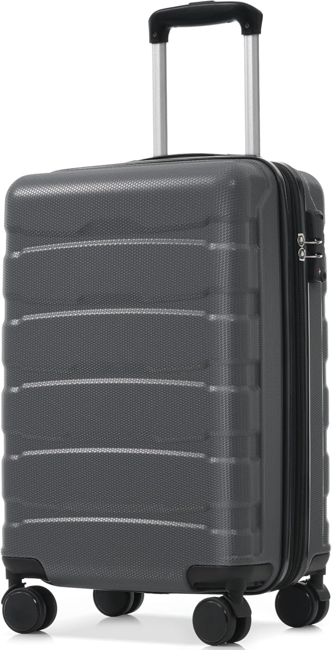 Hardshell Checked Luggage with Spinner Wheels, Expandable ABS Suitcase with TSA Lock, Travel Luggage with Telescopic Handle (Gray, 20 Inch)