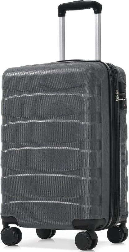 Hardshell Checked Luggage with Spinner Wheels, Expandable ABS Suitcase with TSA Lock, Travel Luggage with Telescopic Handle (Gray, 20 Inch)