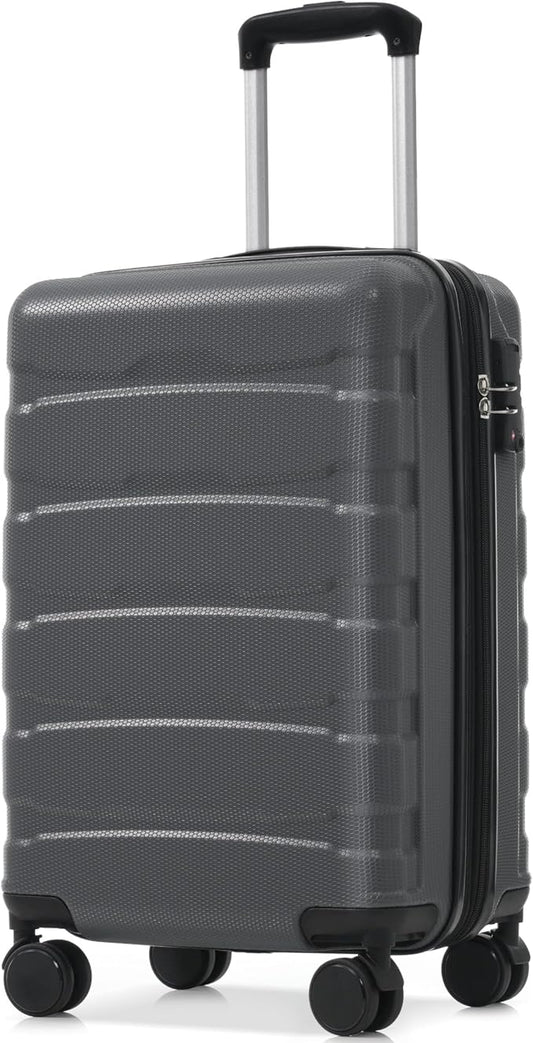 Hardshell Checked Luggage with Spinner Wheels, Expandable ABS Suitcase with TSA Lock, Travel Luggage with Telescopic Handle (Gray, 20 Inch)