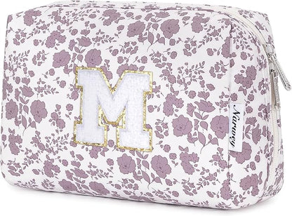 Narwey Birthday Gifts for Teen Girls Kids Women Personalized Initial Floral Makeup Bag Cute Cosmetic Trendy Stuff 6 8 10 11 12 13 14 16 18 Years Old Travel Toiletry Bag (Little Dusty Pink Flower M)