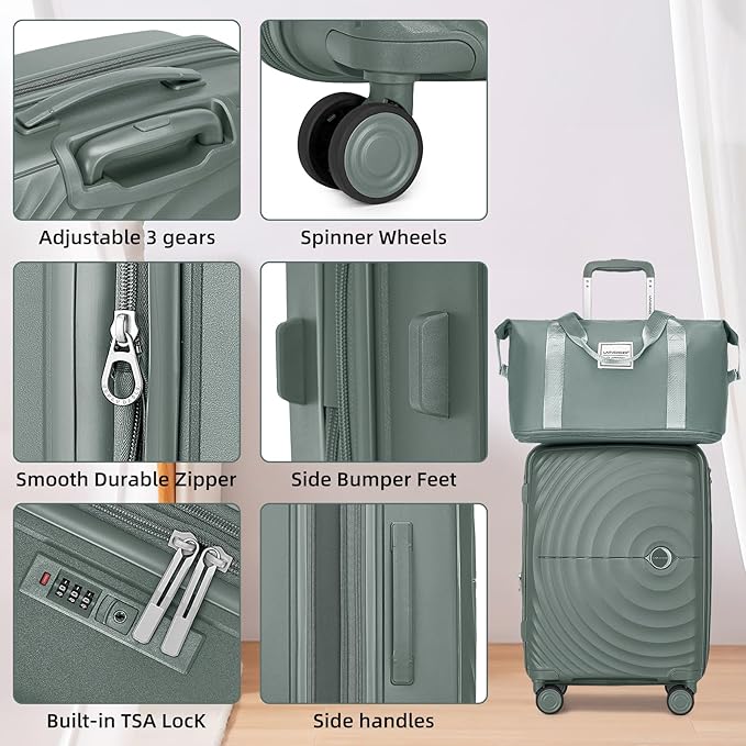 LARVENDER Luggage Sets 5 Piece, PP Hardshell Suitcase Set, Carry on Luggage Set, Expandable Travel Luggage Set with TSA Lock, Large Suitcase with Spinner Wheels for Women Men(GREY/20/24/28/DB/TB)