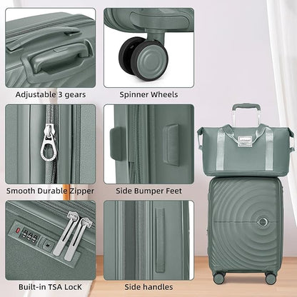 LARVENDER Luggage Sets 5 Piece, PP Hardshell Suitcase Set, Carry on Luggage Set, Expandable Travel Luggage Set with TSA Lock, Large Suitcase with Spinner Wheels for Women Men(GREY/20/24/28/DB/TB)