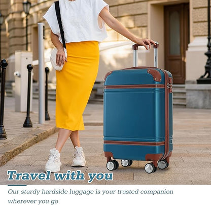 Merax Luggage Set,28 IN Hardside Suitcase with Duffel Bags,3 Piece Expandable Luggage with Spinner Wheels, Vintage Luggage with TSA Lock Lightweight,(Blue)