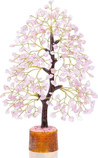 Rose Quartz Tree of Life, Handmade Gemstone Feng Shui Money Tree, Healing Crystal Decoration for Home, Positive Energy, Spiritual Gift