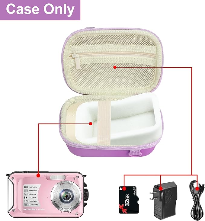 Leayjeen Underwater Camera Case Compatible with YISENCE/Trsunow/HICSHON/Yifecial/QUNVAL 11FT Waterproof Camera，Selfie Underwater Camera, Waterproof Floatable Digital Camera- Purple(Case)