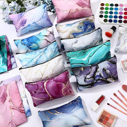Hillban 36 Pcs Marble Makeup Bags Marble Gifts Cosmetic Bags for Women Travel Toiletry Pouch with Zipper Portable Organizer Pouch for Cosmetics Makeup Brushes, 12 Styles