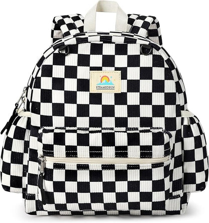 STEAMEDBUN Corduroy Toddler Backpack for Boys 2-4: Kids backpack for Boys Girls - 12 inch Preschool Kindergarten Backpacks - Checkered