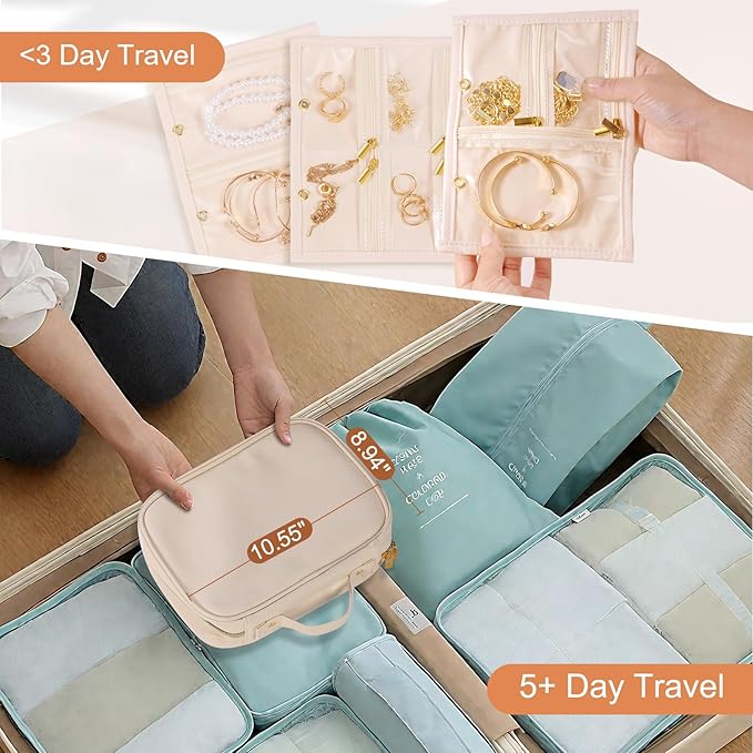 Travel Jewelry Case Organizer for Women, Jewelry Storage Book with Small Pouch, Travel Jewelry Bag Case for Traveling Earrings, Rings, Bracelet Organizer (Inner Pages, 3 PCS, Beige)