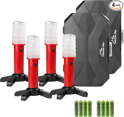 Twinkle Star Emergency Roadside Flares Kit LED Safety Strobe Road Warning Light Highway Beacon Alert Flare with Magnetic Base, Detachable Stand, Solid Storage Case (Set of 4) New