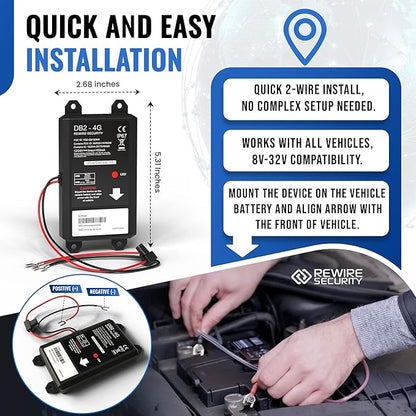 REWIRE SECURITY DB2-4G GPS Tracker for Vehicles – Real-Time Vehicle Tracking Device for Car, Van, Motorhome | Easy Battery Install | Live App Tracking | 4G Fleet Tracking