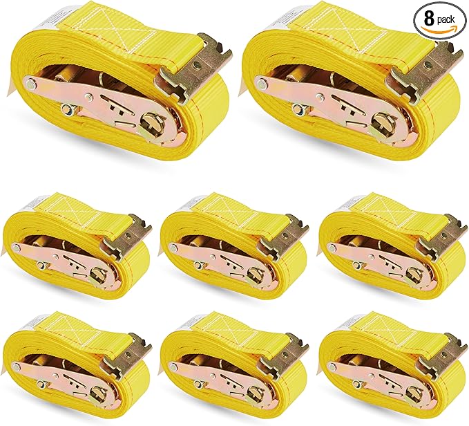 8 Pack E-Track Ratchet Straps 2" x 12' x 4,400 lbs Strength for Cargo Tie Down in Enclosed Trailer & Van by KODIAK STRAPS