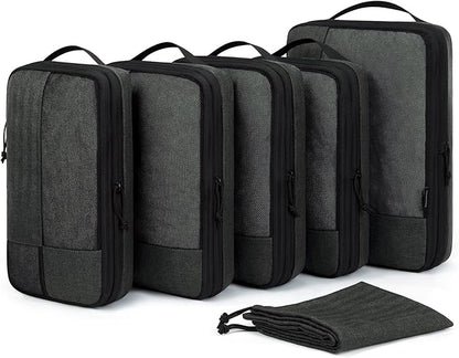 BAGSMART Compression Packing Cubes for Travel, 6 Set Packing Cubes for Carry on Suitcases, Compression Travel Cubes & Suitcase Organizer for Packing with Shoe Bag Black