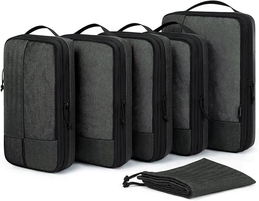 BAGSMART Compression Packing Cubes for Travel, 6 Set Packing Cubes for Carry on Suitcases, Compression Travel Cubes & Suitcase Organizer for Packing with Shoe Bag Black