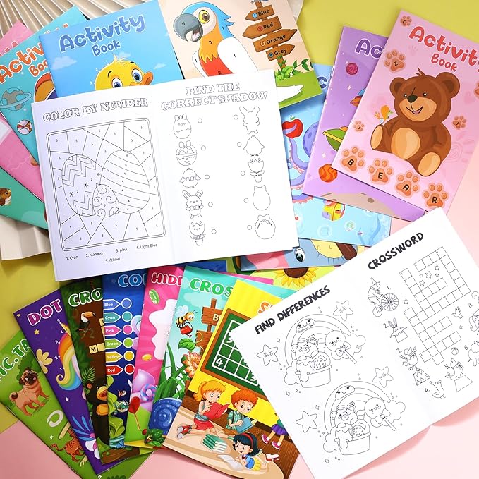 BenLouis 24 pcs Mini Activity Books for Kids ages 4-8-12 Small Activity Books Party Favors Bulk Mazes Coloring and More for Classroom Travel Birthday Goodie Bag Gift Stuffer(Assorted)
