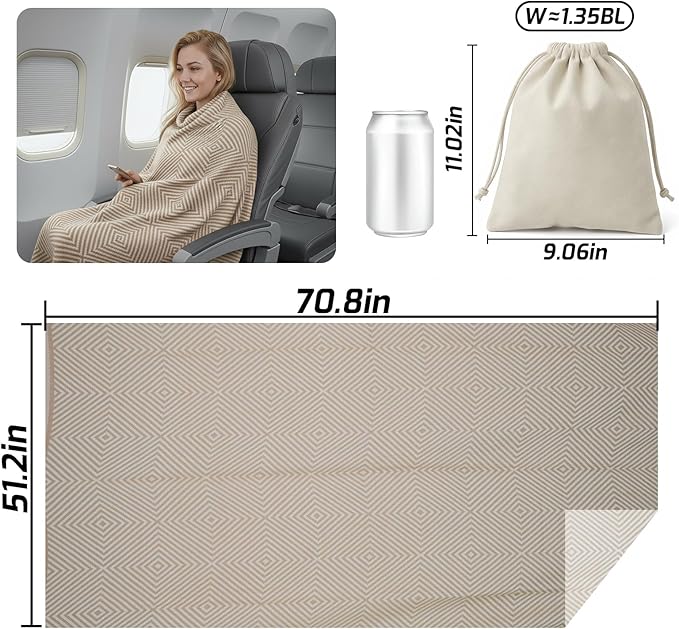 Compact Travel Blanket - Ultra Soft & Lightweight Knit Design Airplane Blanket, 53x72 Inch, Stylish Travel Shawl Wraps for Flights, Car,Travel Essentials, Gifts, Camping
