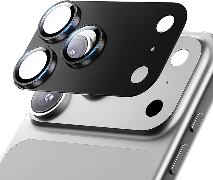 Hoerrye for iPhone 17 Pro Camera Lens Protector - [12FT Shatterproof Military Grade] [Strong Adsorption] Metal 9H+ Tempered Glass Camera Screen Full Cover Case Friendly,Black