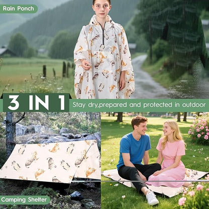 Bruvoalon 3-in-1 Rain Poncho with 1/4 Zip & Chest Pocket, Waterproof, Sunshade, Ground Mat for Adults & Youth Emergency
