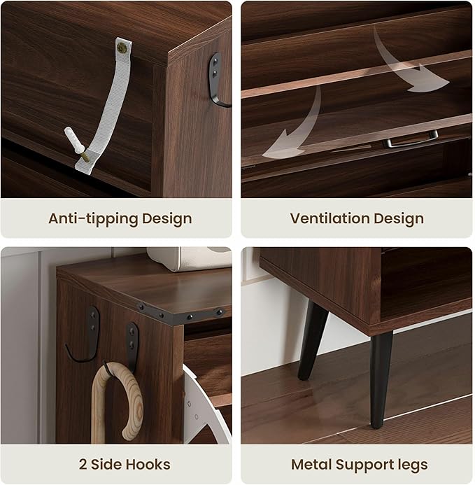 Shoe Organizer Cabinet Narrow with 3 Flip Drawers Shoe Rack Cabinet Hidden Slim Freestanding Shoe Storage Cabinet 24 Shoes for Entryway,Living Room, Rustic Walnut