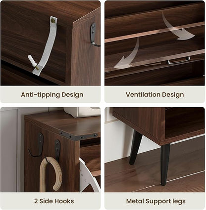 Shoe Organizer Cabinet Narrow with 3 Flip Drawers Shoe Rack Cabinet Hidden Slim Freestanding Shoe Storage Cabinet 24 Shoes for Entryway,Living Room, Rustic Walnut