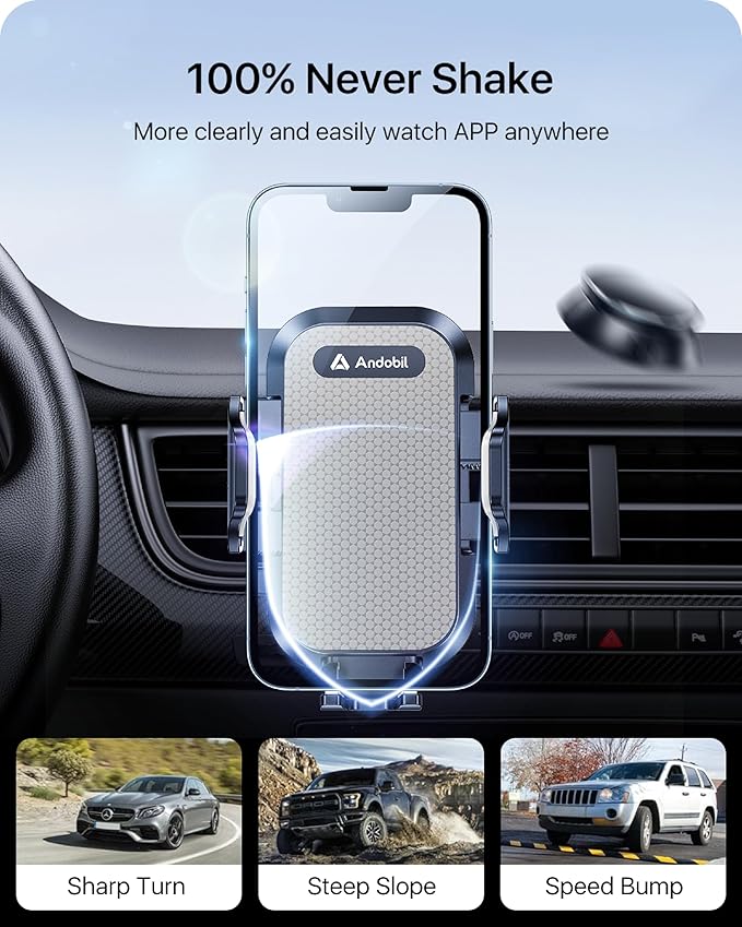 andobil Car Phone Holder, 2025 Military-Grade 89lbs Strongest Suction Phone Holders for Your Car Dashboard/Windshield/Vent Easy Clamp Cellphone Holder Truck Stand for iPhone 17 16 15 Pro Samsung Grey