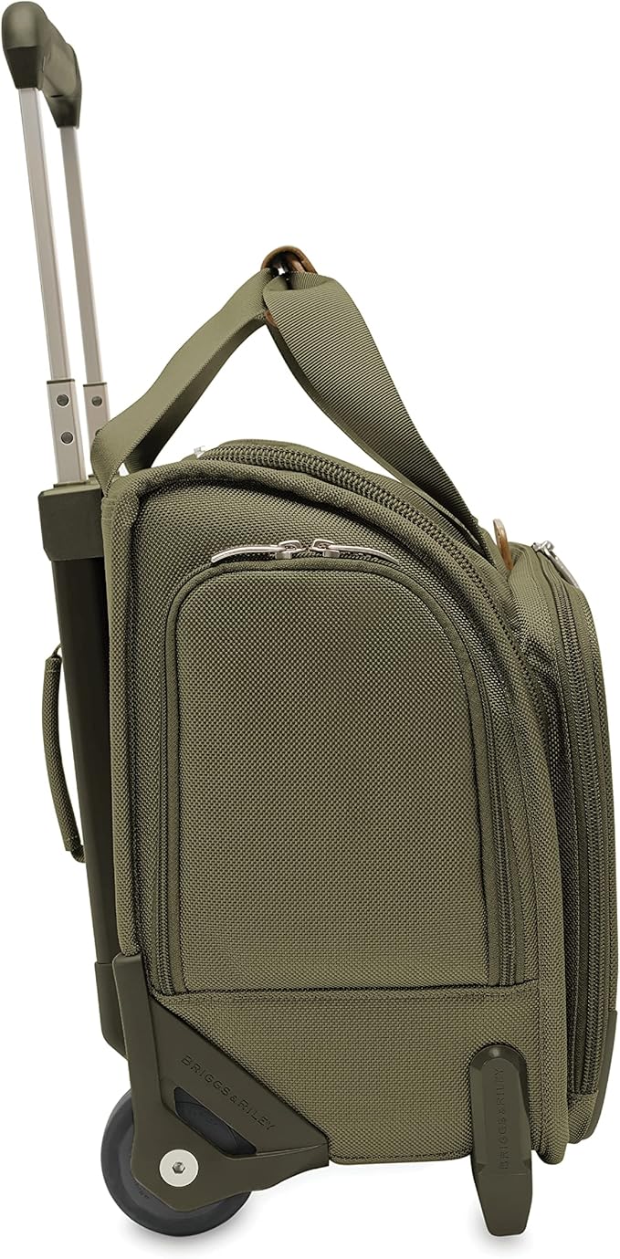 Briggs & Riley 2-Wheel Cabin Bag - Carry On Luggage for Travel, Suitcases with Wheels, Softside Rolling Bag for Men & Women, Interlocking Handle, Self-Repairing Zipper - Baseline Collection, Olive