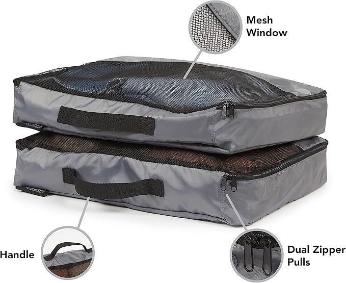 Covermates Packing Cube Set - Premium Polyester - Dual Zipper Pulls - Carrying Handle - Front Mesh Window - Travel Organization, Grey