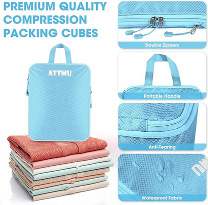 8 Set Compression Packing Cubes for Travel, Expandable Compression Cubes for Suitcases, Lightweight Suitcase Organizer with Shoes & Laundry Bags, Travel Accessories for Men Women