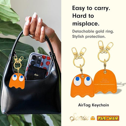 Sonix Keychain Case Compatible with Apple AirTag | Protective AirTag Cover Keychain Charm | Pac-Man Classic - Clyde (Orange)