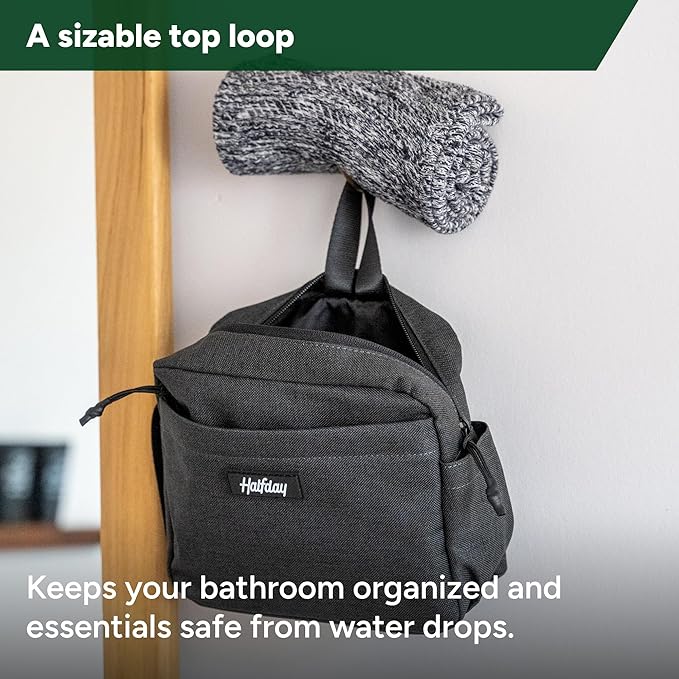 Halfday Sidecar Toiletry Bag | Travel Organizer for Men & Women with Waterproof Pouch, Mesh Pockets, Toothbrush Holder, Hanging Loop (Lightweight, Durable, Water-Resistant), Marine