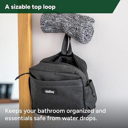 Halfday Sidecar Toiletry Bag | Travel Organizer for Men & Women with Waterproof Pouch, Mesh Pockets, Toothbrush Holder, Hanging Loop (Lightweight, Durable, Water-Resistant), Shadow