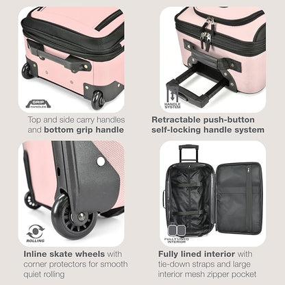 U.S. Traveler Rio Lightweight Softside Rolling Carry-on Suitcase, 2-Wheel Single, Pink